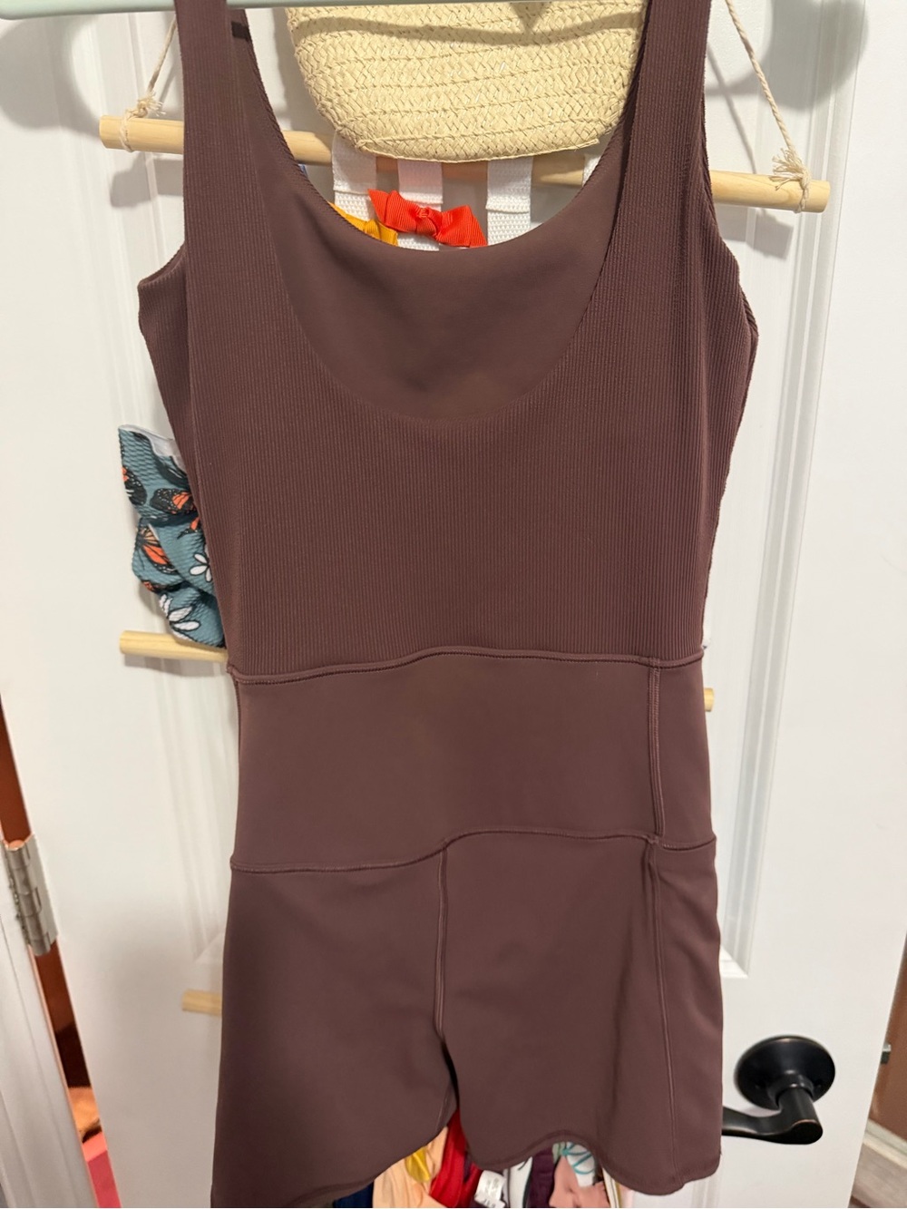 Vuori Onesie Women's Sleeveless Brown Ribbed Romper